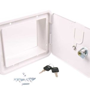 Servisna loputa Carbest s ključavnico, zunanje mere 193x165 mm, bela