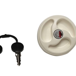 Ključavnica rezervoarja za bencin s 3 ročicami, cilindrom in 2 ključema - bela