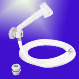 Tuš set moderne bele barve s cevjo 2 m, ohlapen