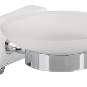 Steklena posoda za milo z zložljivimi kavlji, bela