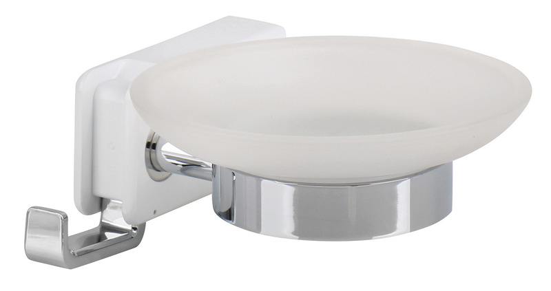 Steklena posoda za milo z zložljivimi kavlji, bela