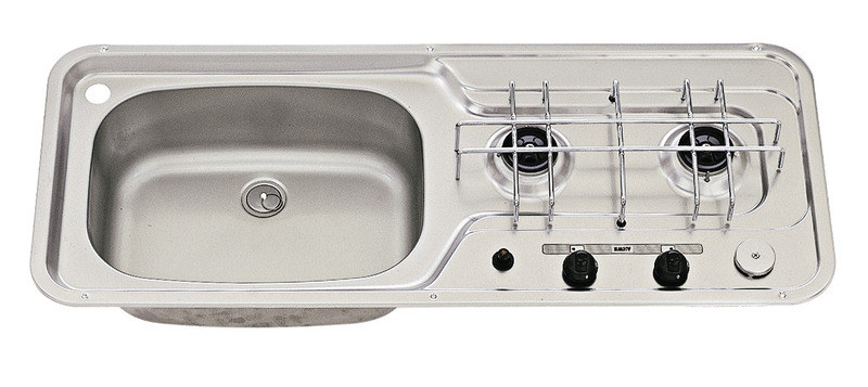 Pomivalno korito/kuhalnik 800x320 2-gorilnik iz nerjavečega jekla piezo posoda levo 30mbar