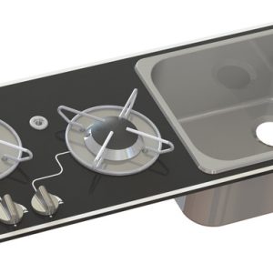 Kombinacija kuhalne plošče in pomivalnega korita - 2 gorilnika z varnostnim steklom