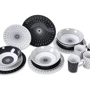 Premium melaminska posoda črno-bela - za 4 osebe