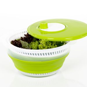 Zložljiv vrtič za solato s pokrovom, vključno s cedilom in skledo - bela/zelena