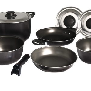 Komplet loncev za kampiranje - 9-delni - srebrn/črn