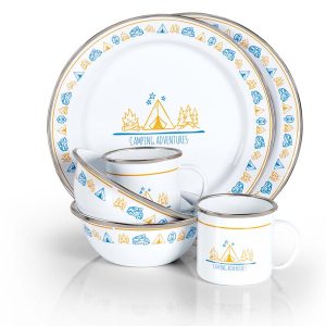 Sklop emajlirane posode za taborni ogenj - 6 kosov - Za 2 osebi